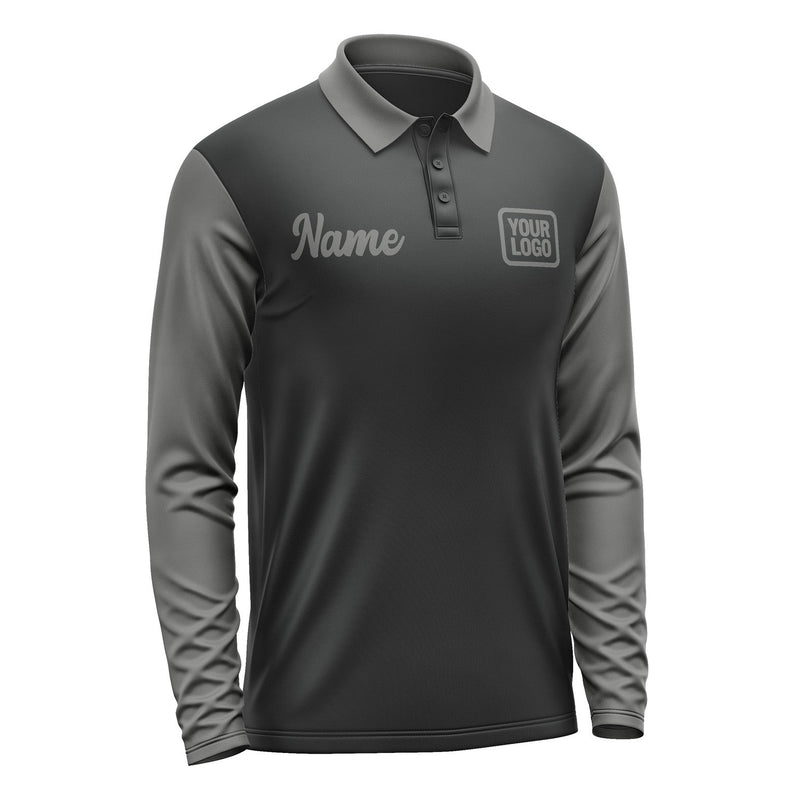 Custom Black Dark Grey Long Sleeve Polo Shirt Pl172020B120