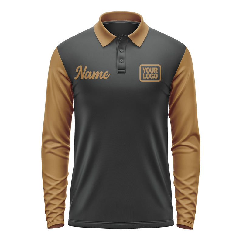 Custom Black Khaki Long Sleeve Polo Shirt Pl172222B122