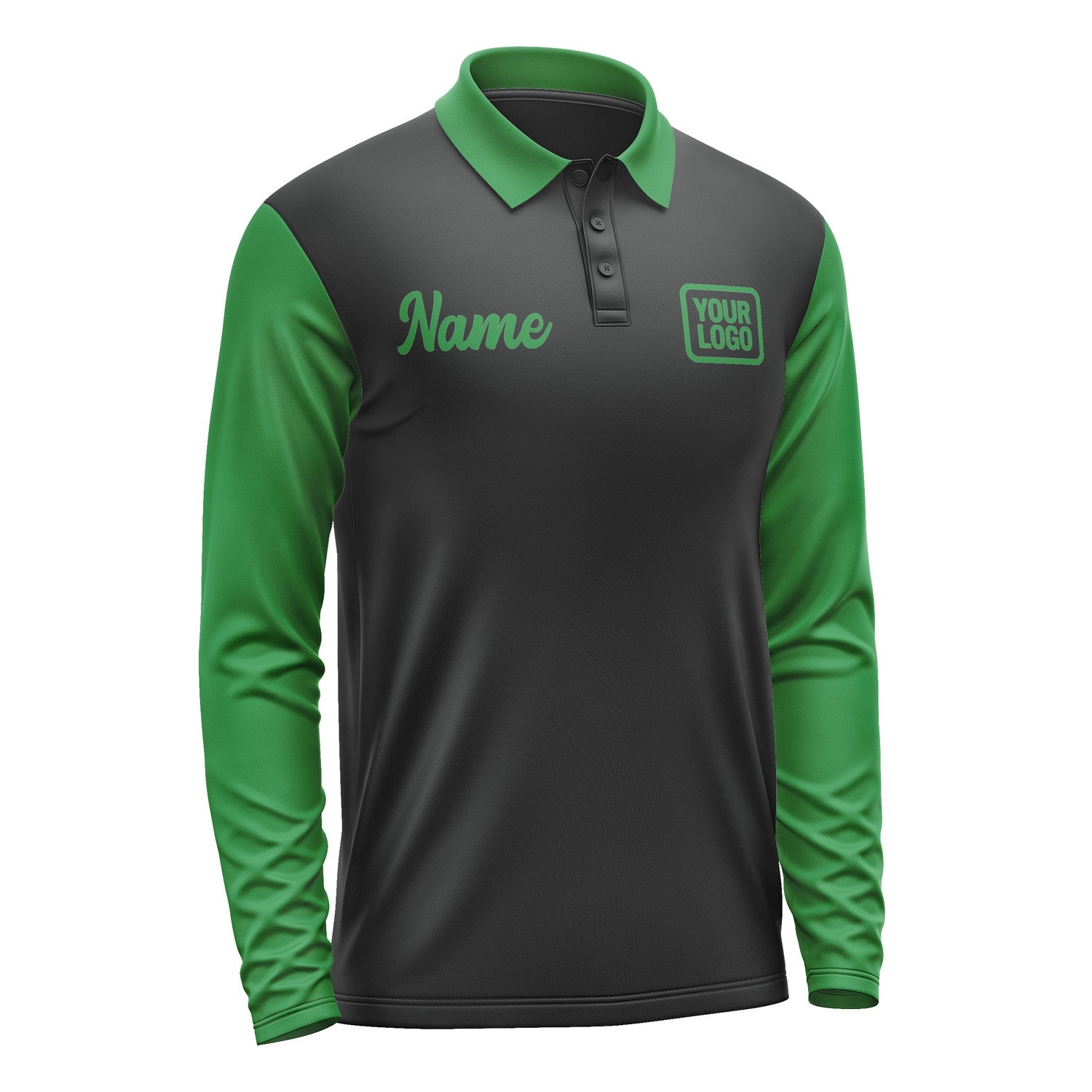 Custom Black Emerald Green Long Sleeve Polo Shirt Pl172424B124