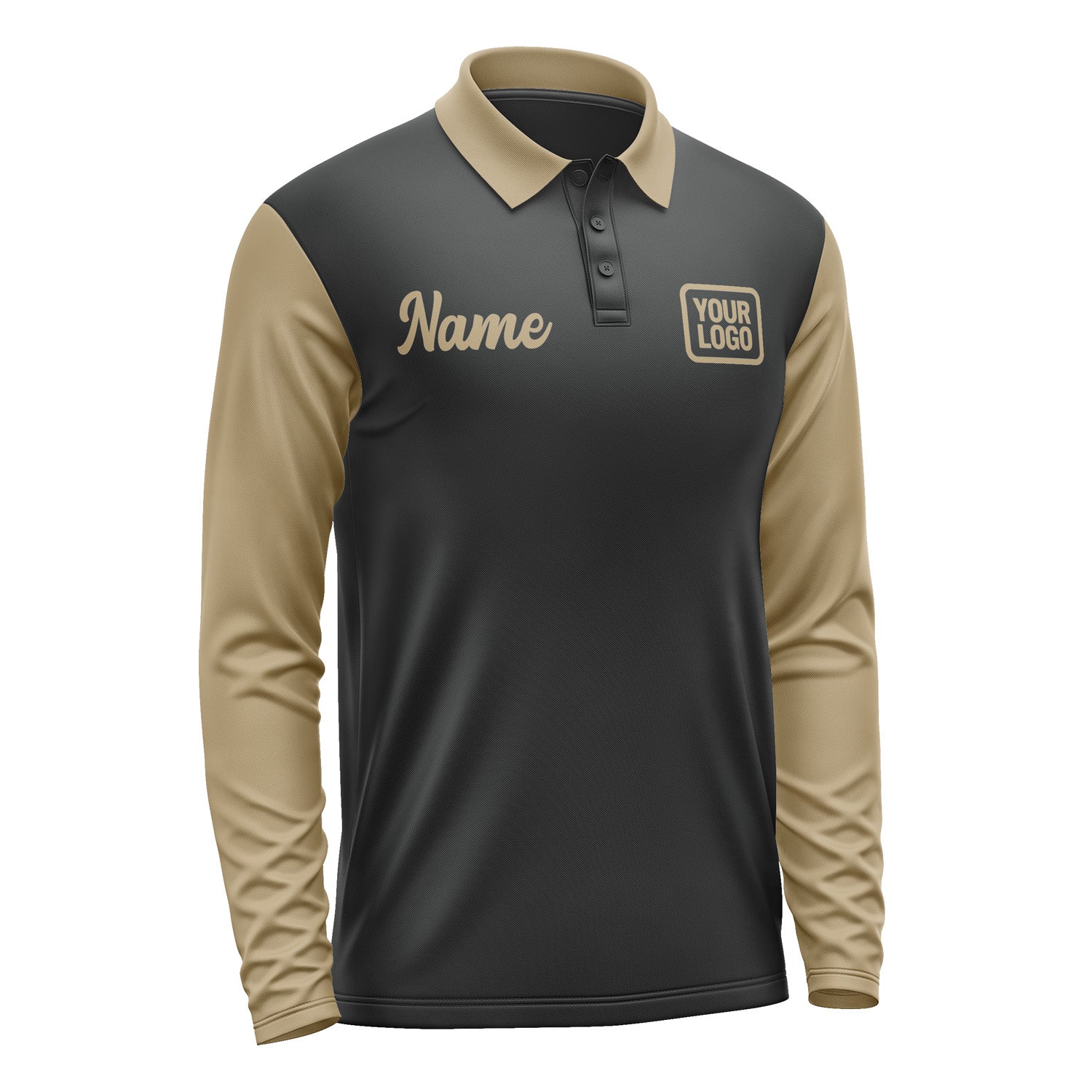 Custom Black Light Khaki Long Sleeve Polo Shirt Pl172525B125