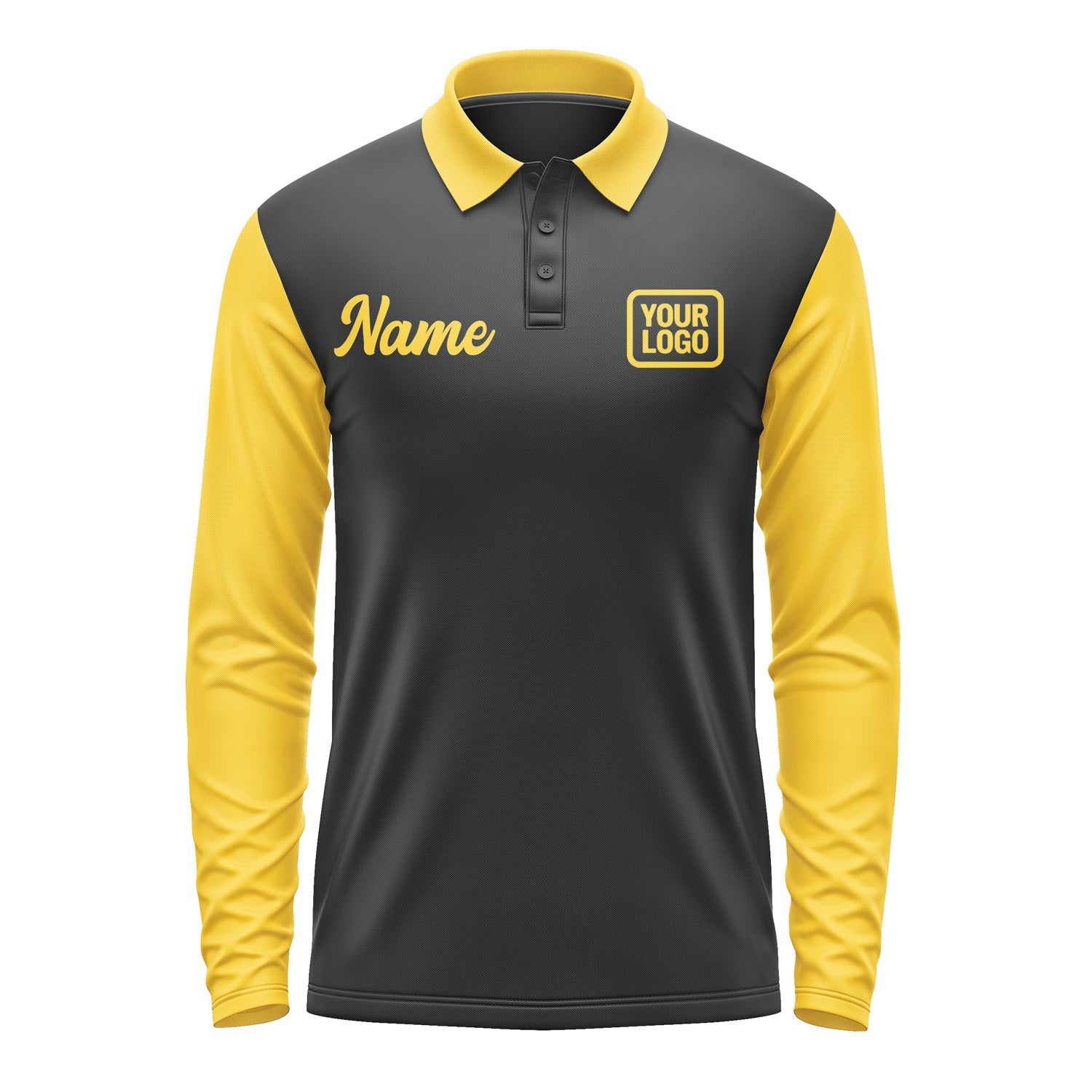Custom Black Gold Long Sleeve Polo Shirt Pl173030B130