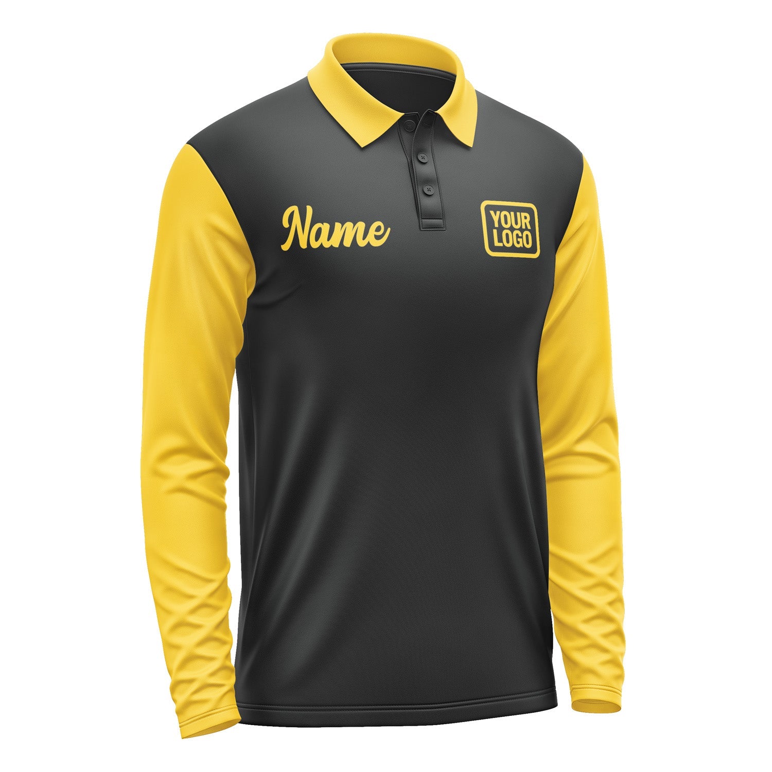 Custom Black Gold Long Sleeve Polo Shirt Pl173030B130