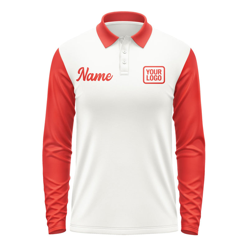 Custom White Orange Red Long Sleeve Polo Shirt Pl181212B112