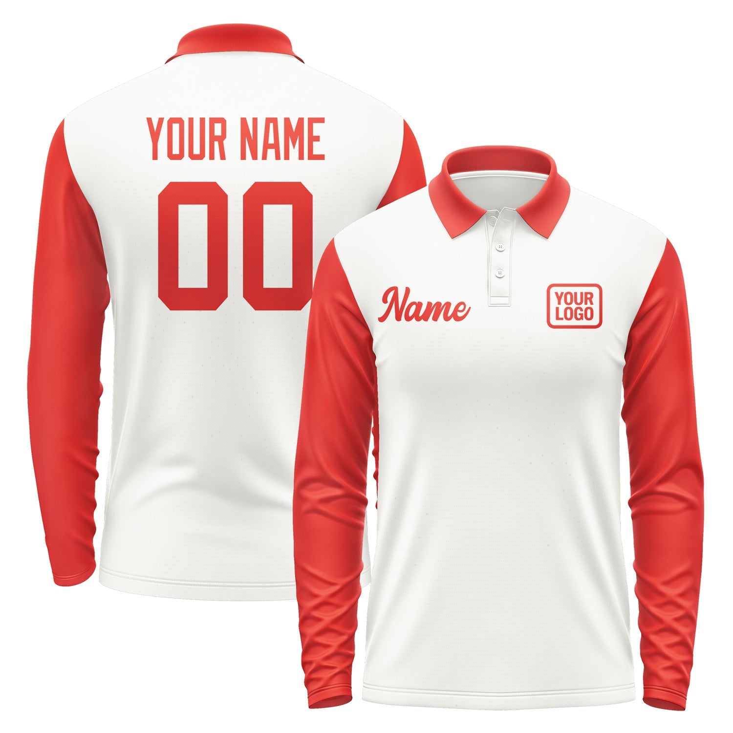 Custom White Orange Red Long Sleeve Polo Shirt Pl181212B112