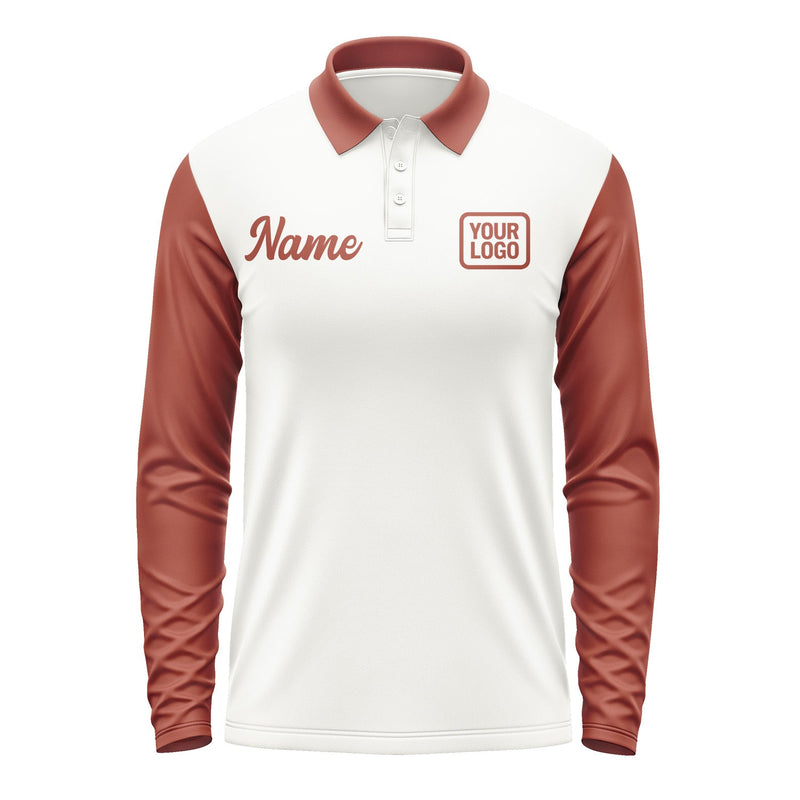 Custom White Coral Red Long Sleeve Polo Shirt Pl181616B116