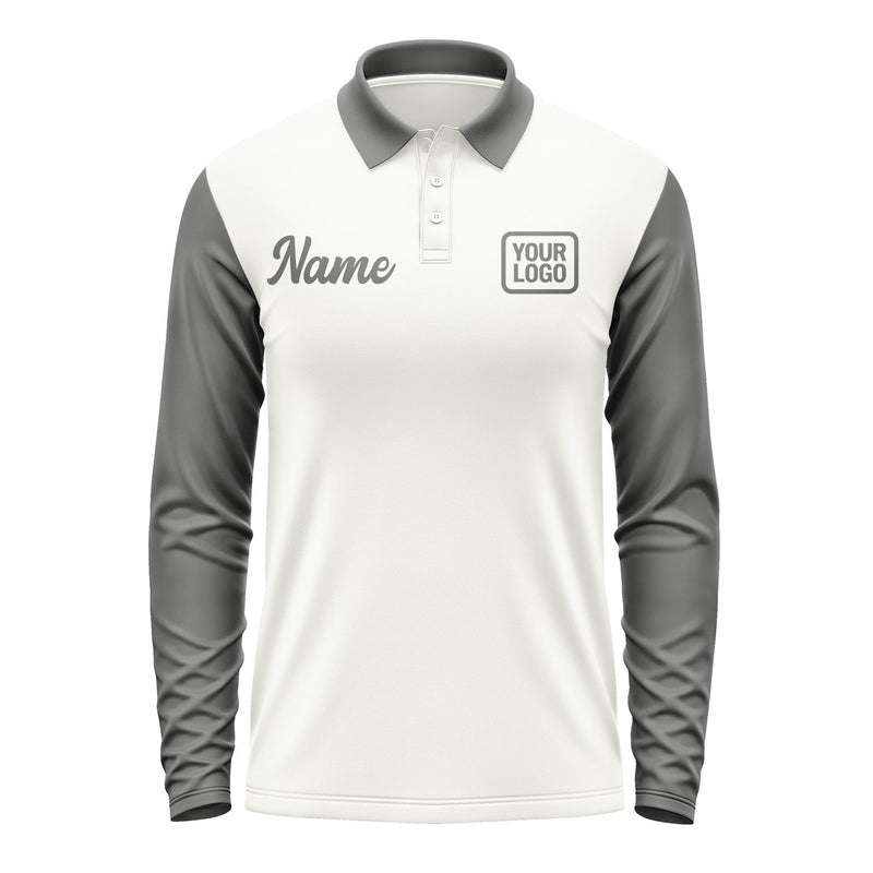 Custom White Dark Grey Long Sleeve Polo Shirt Pl182020B120