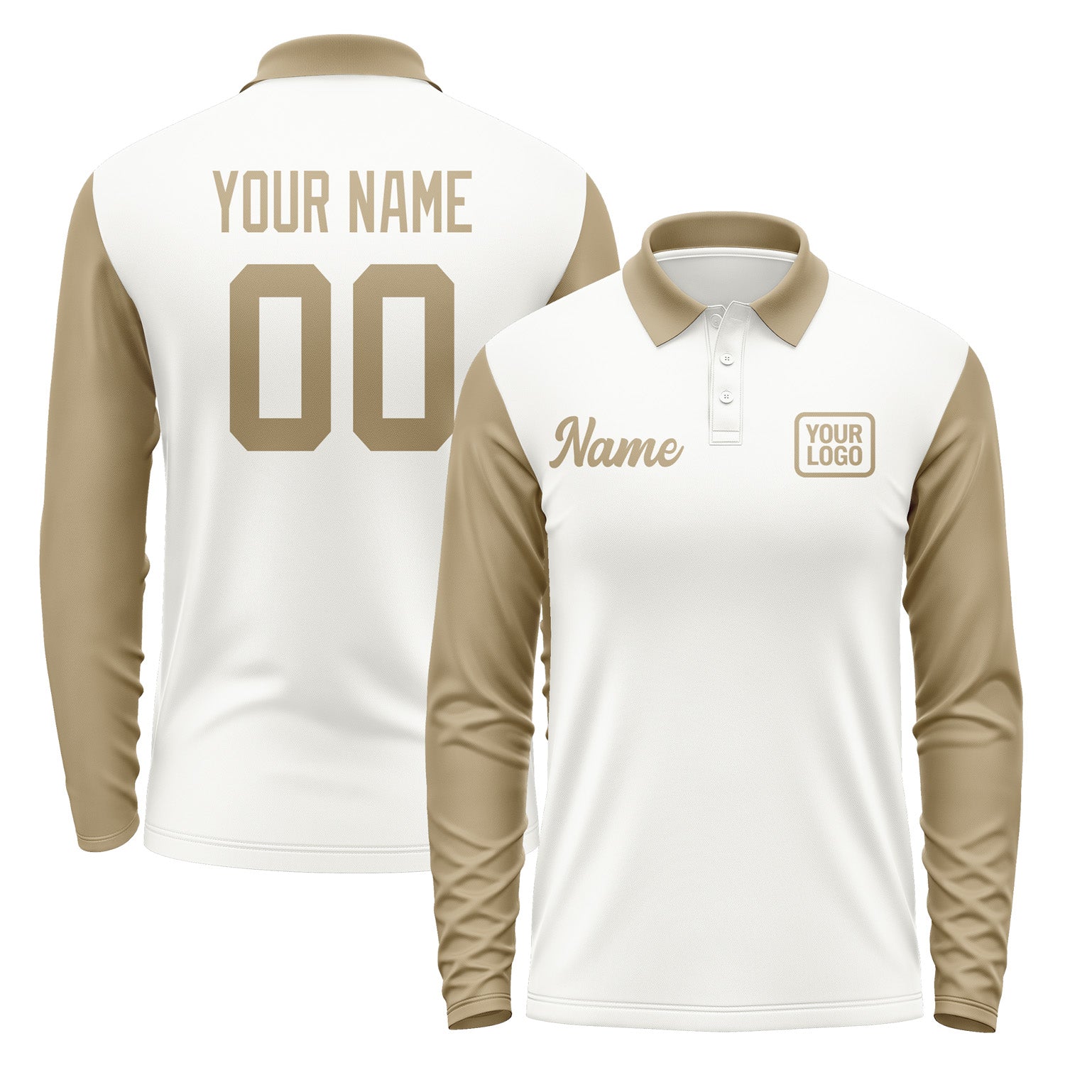 Custom White Light Khaki Long Sleeve Polo Shirt Pl182525B125