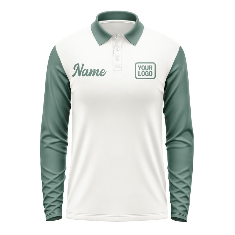 Custom White Blue Green Long Sleeve Polo Shirt Pl182727B127