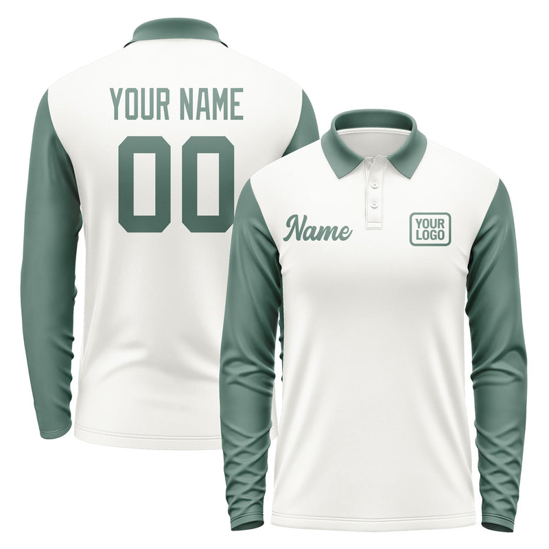 Custom White Blue Green Long Sleeve Polo Shirt Pl182727B127