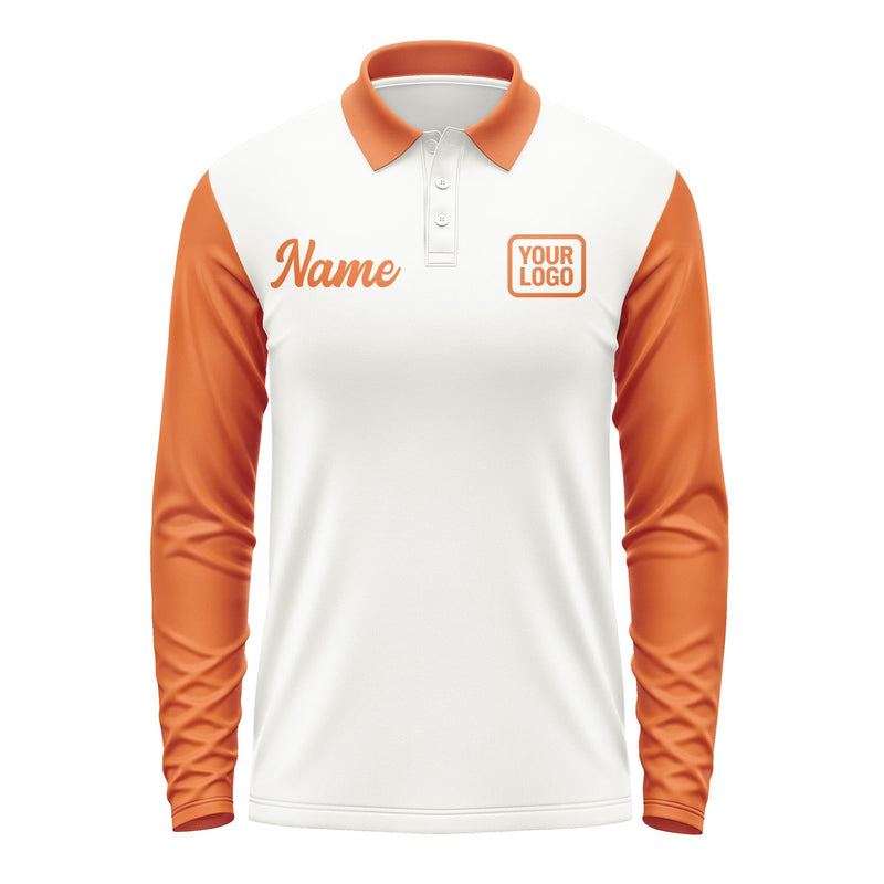Custom White Orange Long Sleeve Polo Shirt Pl182828B128