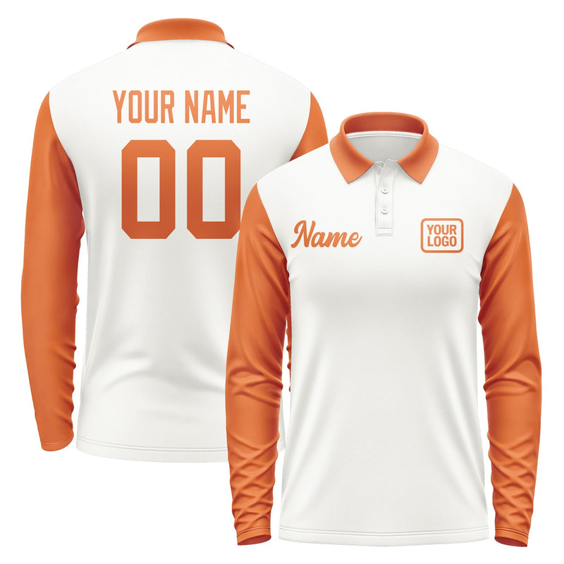 Custom White Orange Long Sleeve Polo Shirt Pl182828B128