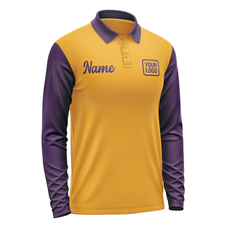 Custom Yellow Purple Long Sleeve Polo Shirt Pl190707B107