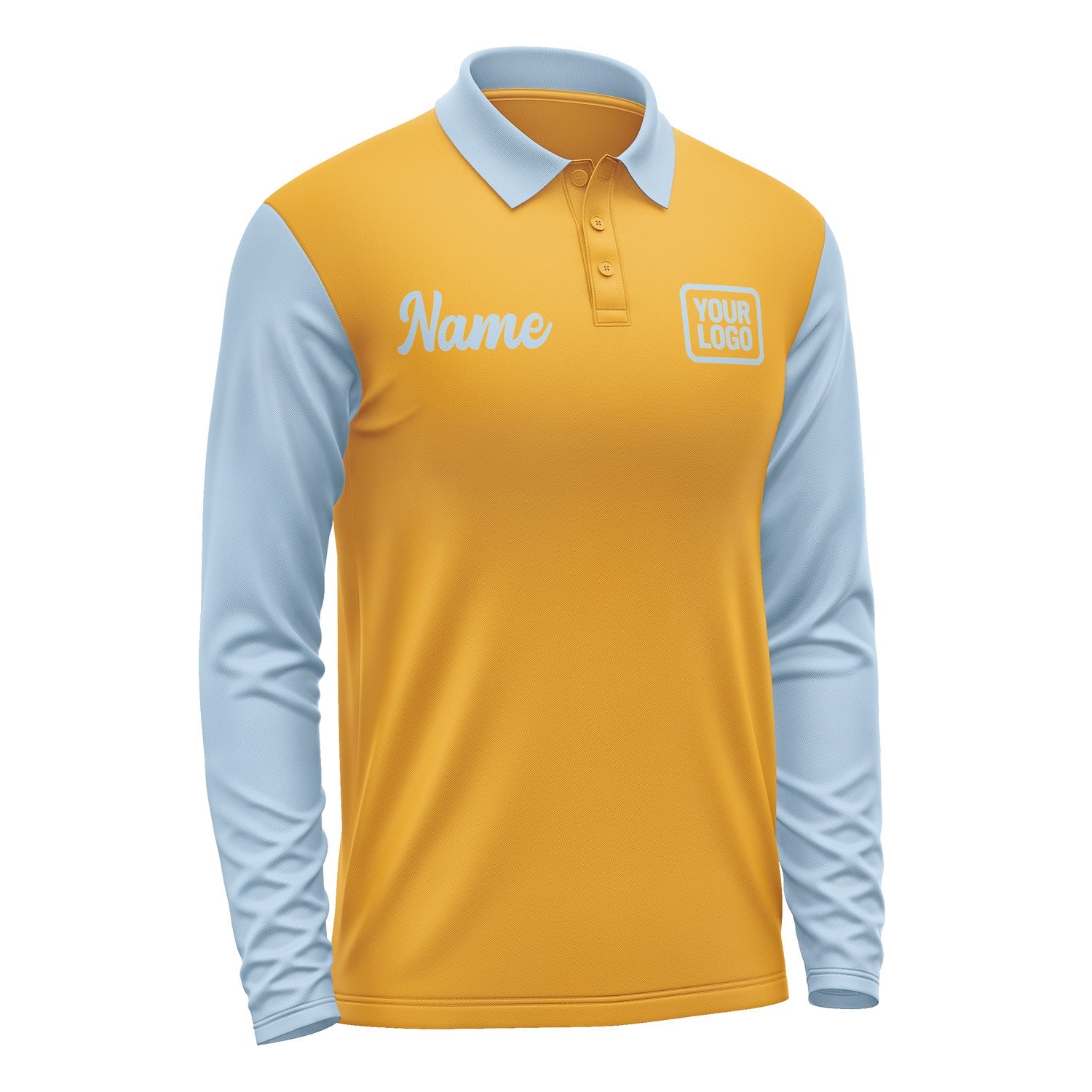 Custom Yellow Light Blue Long Sleeve Polo Shirt Pl190808B108