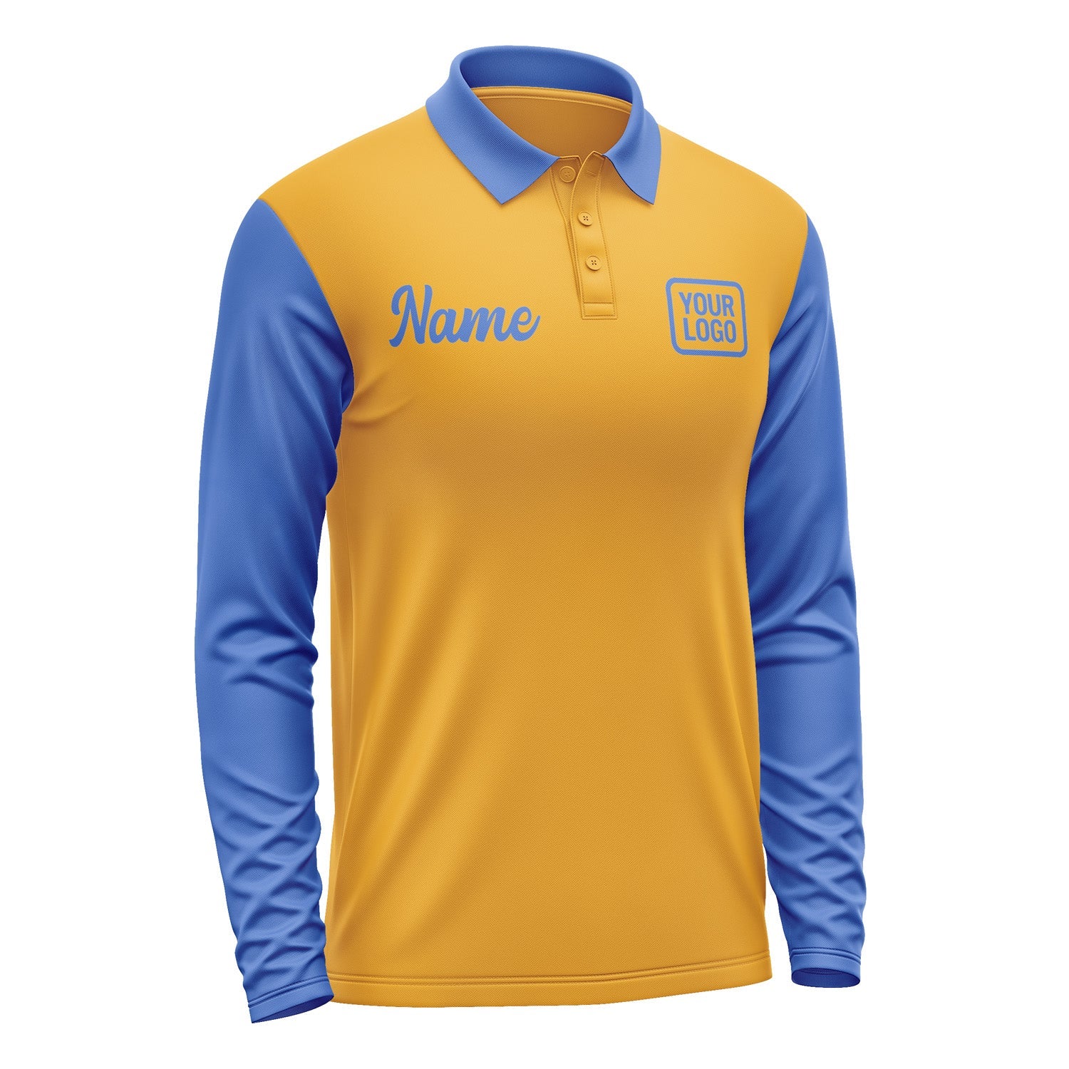 Custom Yellow Sky Blue Long Sleeve Polo Shirt Pl190909B109