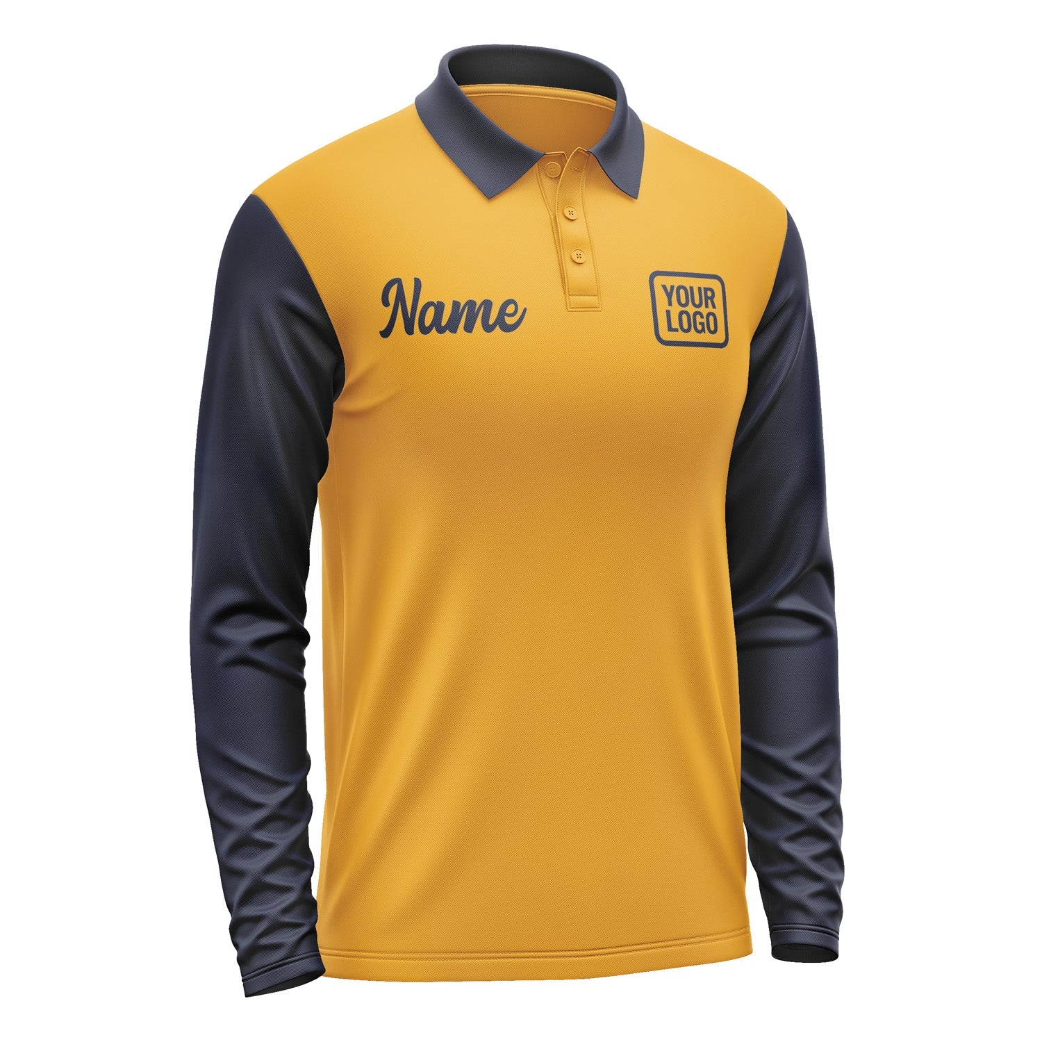 Custom Yellow Navy Long Sleeve Polo Shirt Pl191111B111