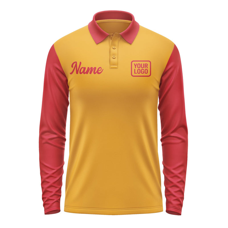 Custom Yellow Red Long Sleeve Polo Shirt Pl191414B114