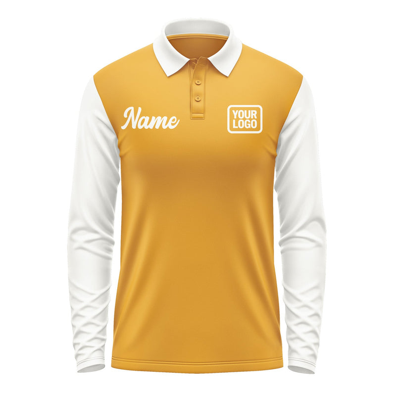 Custom Yellow White Long Sleeve Polo Shirt Pl191818B118