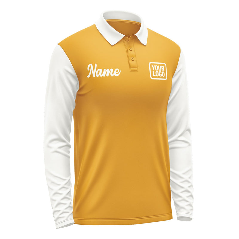 Custom Yellow White Long Sleeve Polo Shirt Pl191818B118