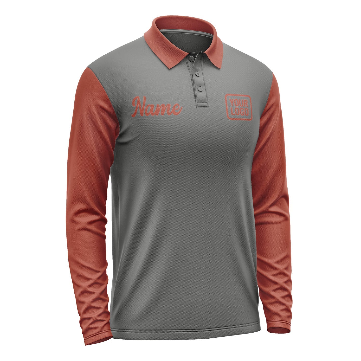 Custom Dark Grey Coral Red Long Sleeve Polo Shirt Pl201616B116