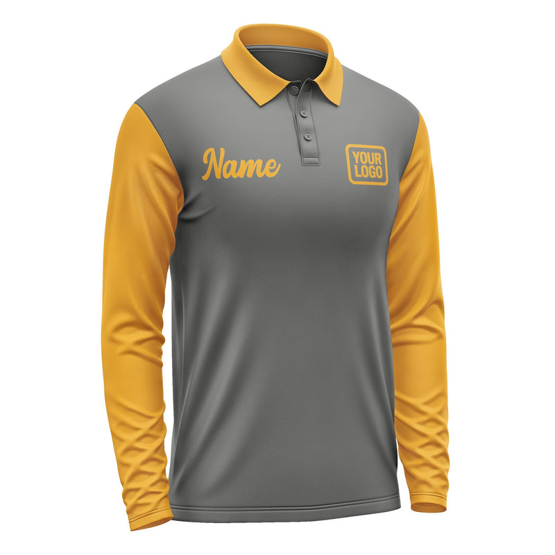 Custom Dark Grey Yellow Long Sleeve Polo Shirt Pl201919B119
