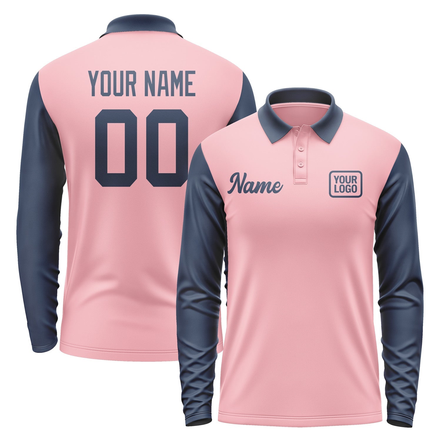 Custom Light Pink Blue Long Sleeve Polo Shirt Pl211010B110