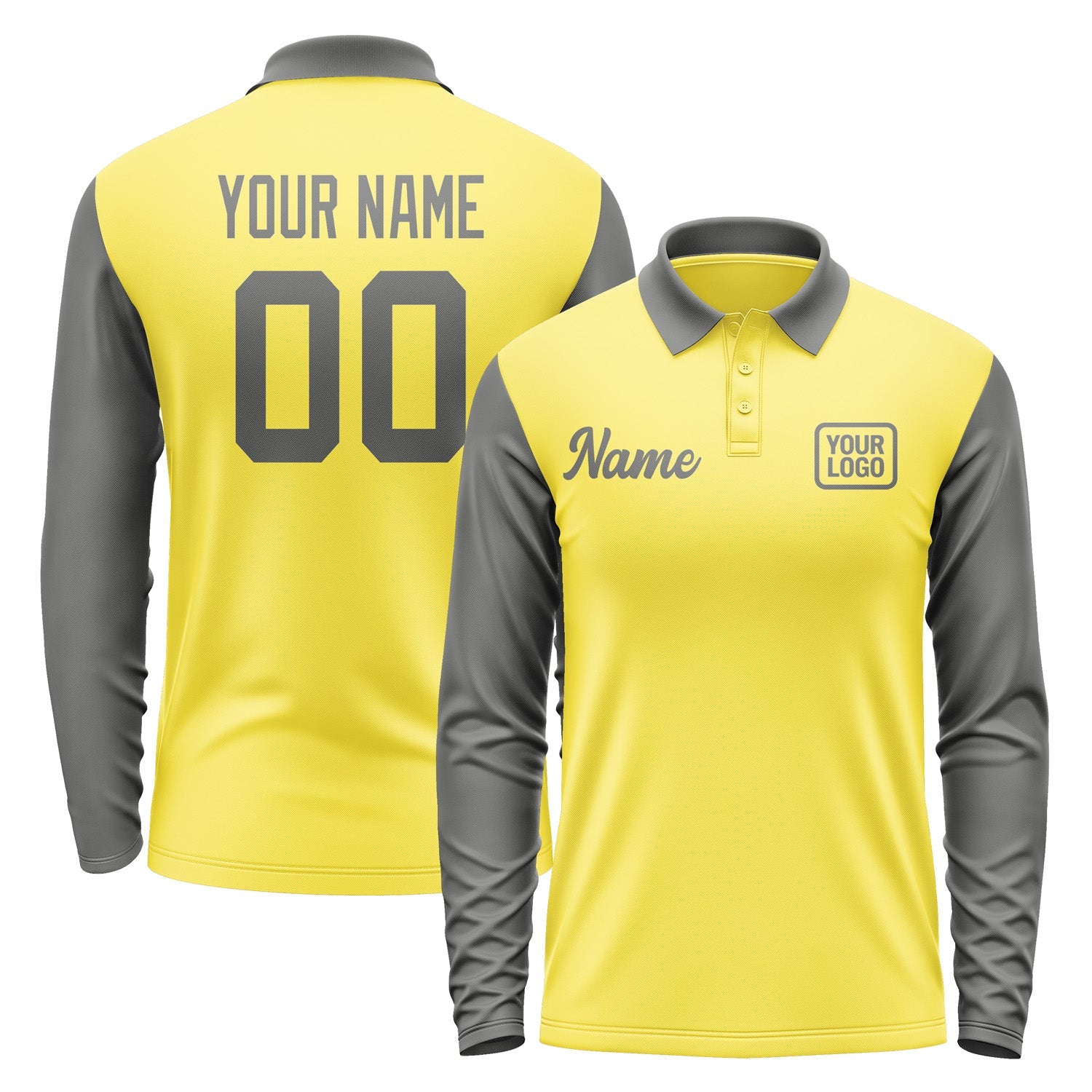 Custom Light Yellow Dark Grey Long Sleeve Polo Shirt Pl262020B120