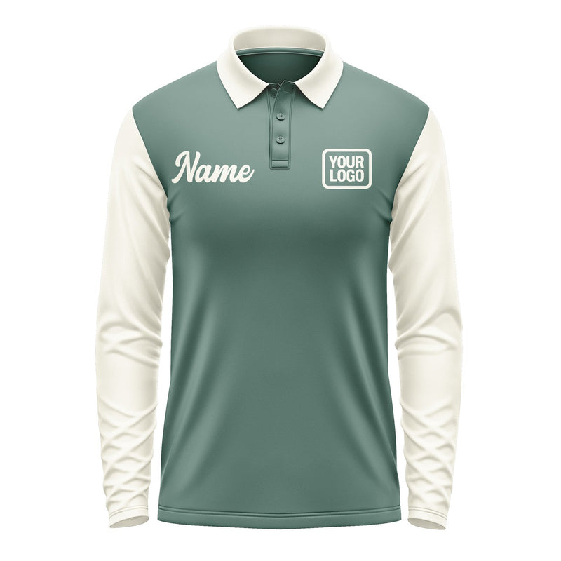 Custom Blue Green Cream Long Sleeve Polo Shirt Pl270303B103