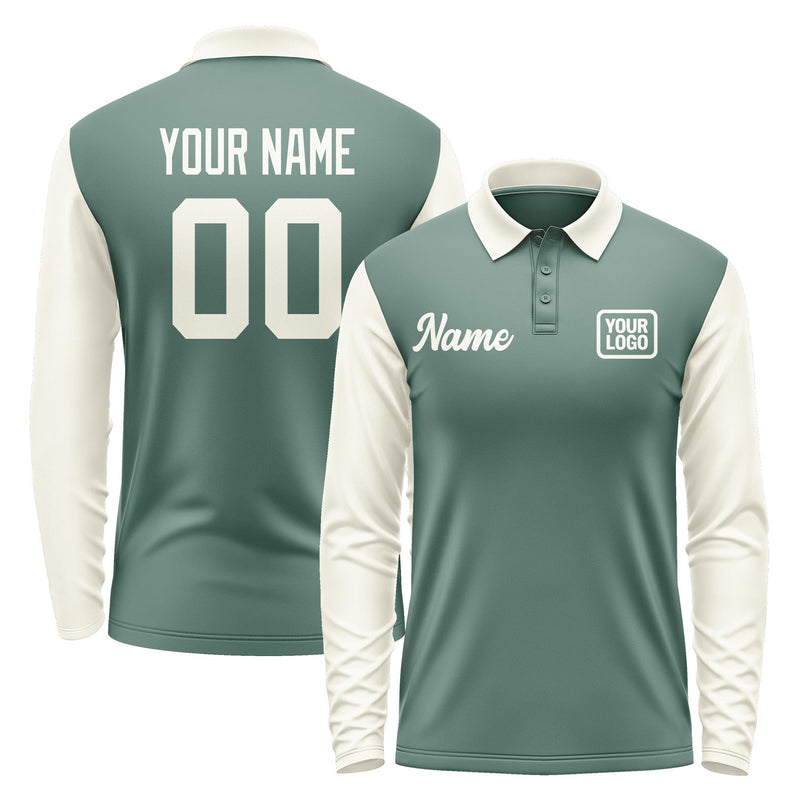 Custom Blue Green Cream Long Sleeve Polo Shirt Pl270303B103