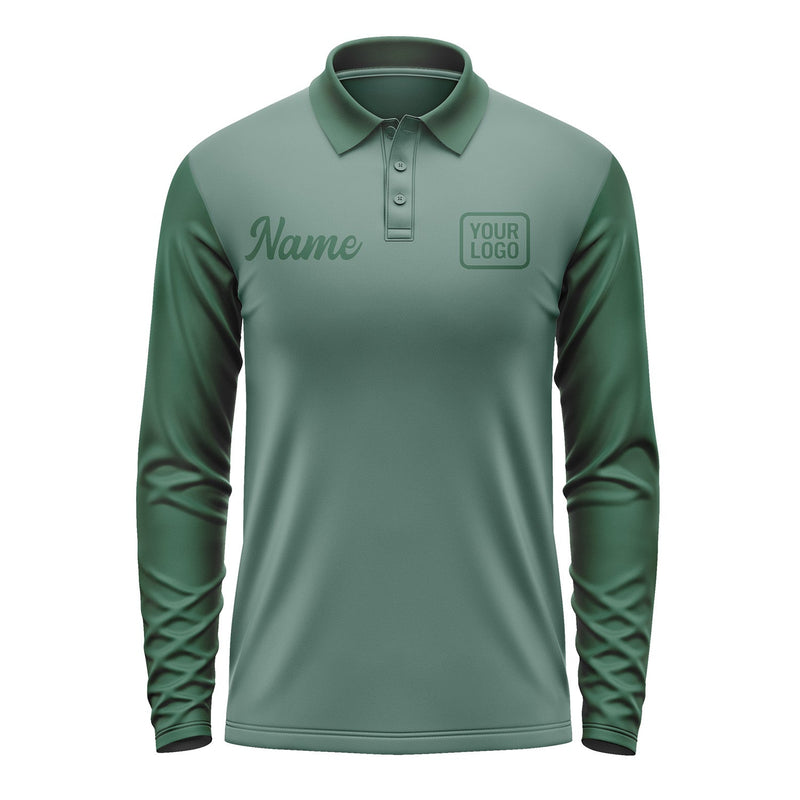 Custom Blue Green Green Long Sleeve Polo Shirt Pl270505B105