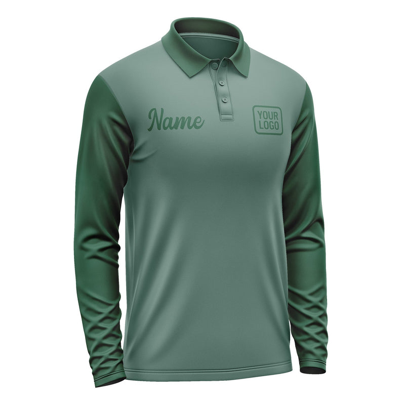 Custom Blue Green Green Long Sleeve Polo Shirt Pl270505B105
