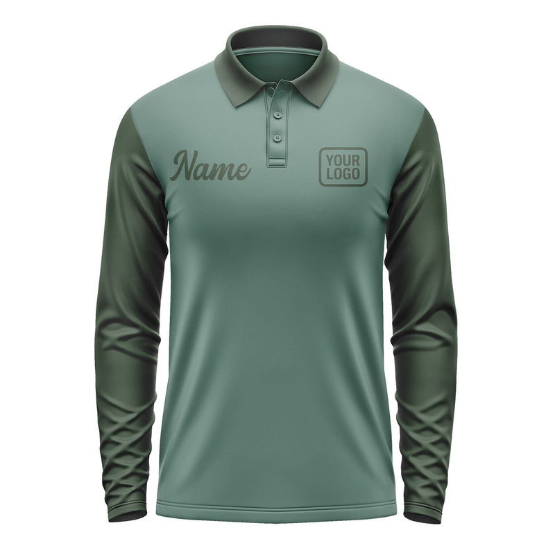 Custom Blue Green Dark Green Long Sleeve Polo Shirt Pl270606B106