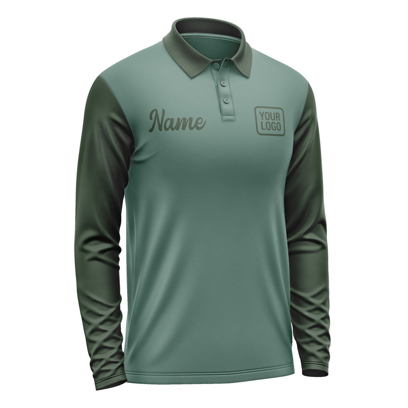 Custom Blue Green Dark Green Long Sleeve Polo Shirt Pl270606B106