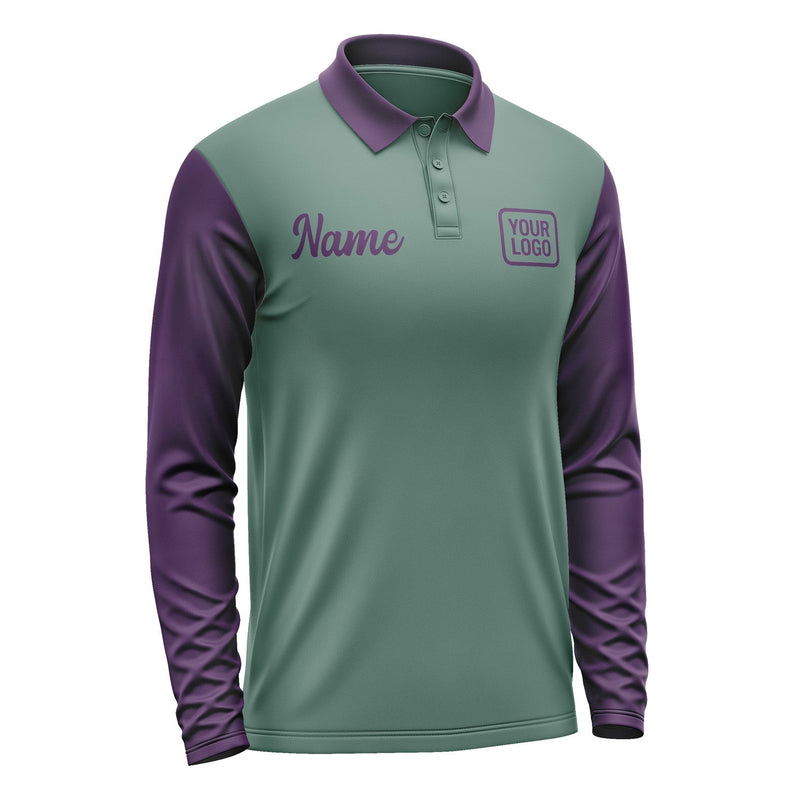Custom Blue Green Purple Long Sleeve Polo Shirt Pl270707B107
