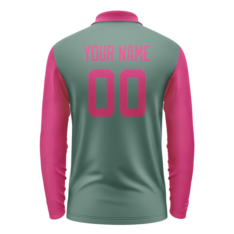 Custom Blue Green Pink Long Sleeve Polo Shirt Pl271313B113
