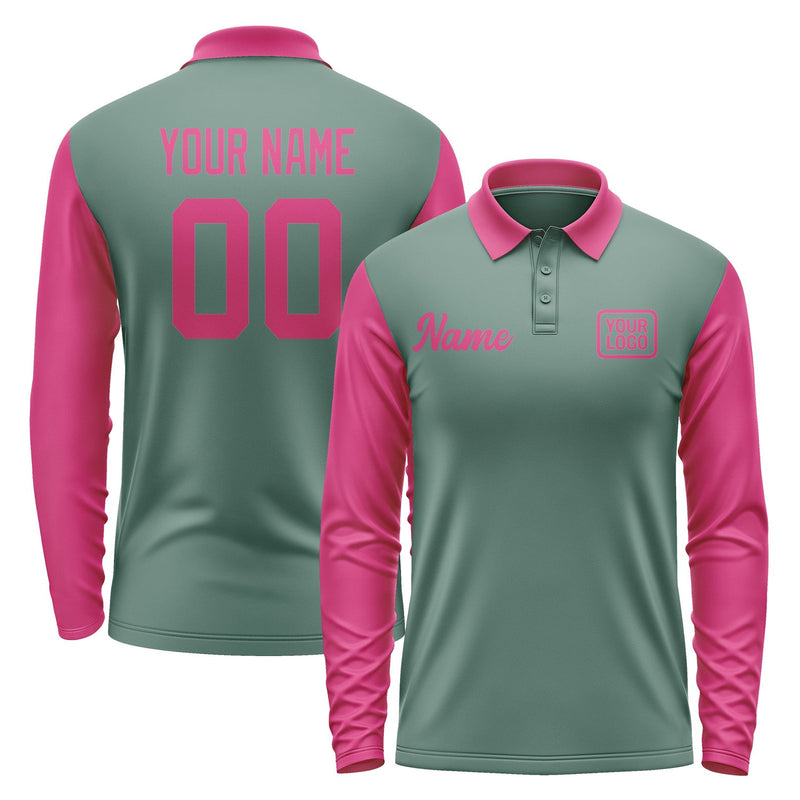 Custom Blue Green Pink Long Sleeve Polo Shirt Pl271313B113