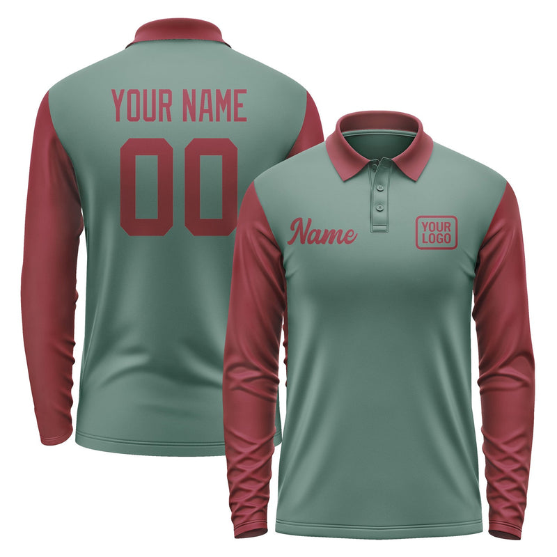 Custom Blue Green Crimson Red Long Sleeve Polo Shirt Pl271515B115