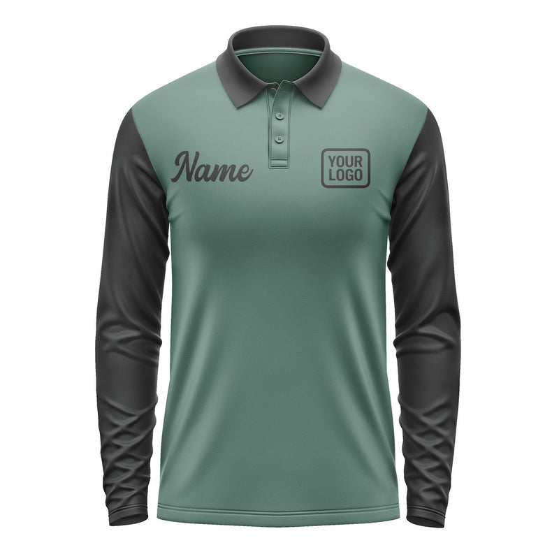 Custom Blue Green Black Long Sleeve Polo Shirt Pl271717B117