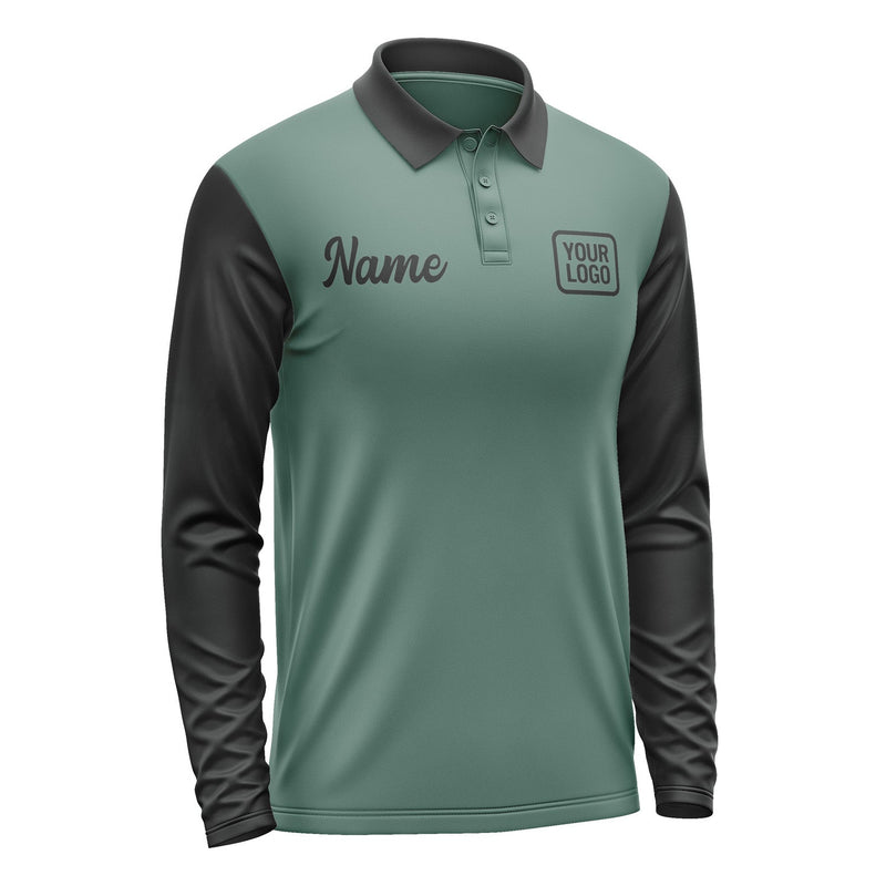 Custom Blue Green Black Long Sleeve Polo Shirt Pl271717B117