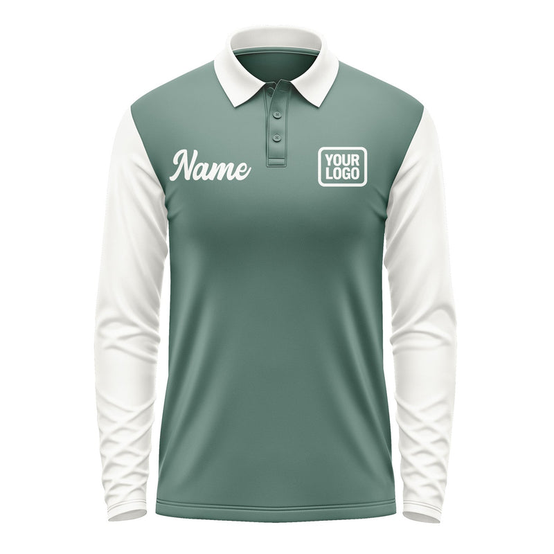 Custom Blue Green White Long Sleeve Polo Shirt Pl271818B118