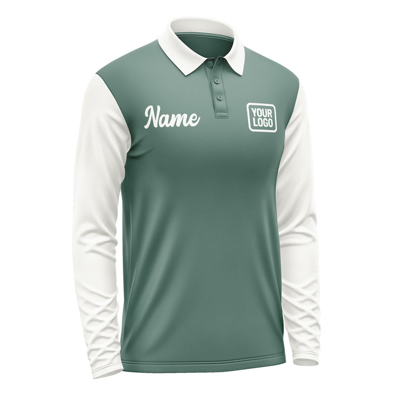 Custom Blue Green White Long Sleeve Polo Shirt Pl271818B118