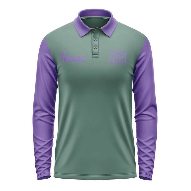 Custom Blue Green Light Purple Long Sleeve Polo Shirt Pl272323B123