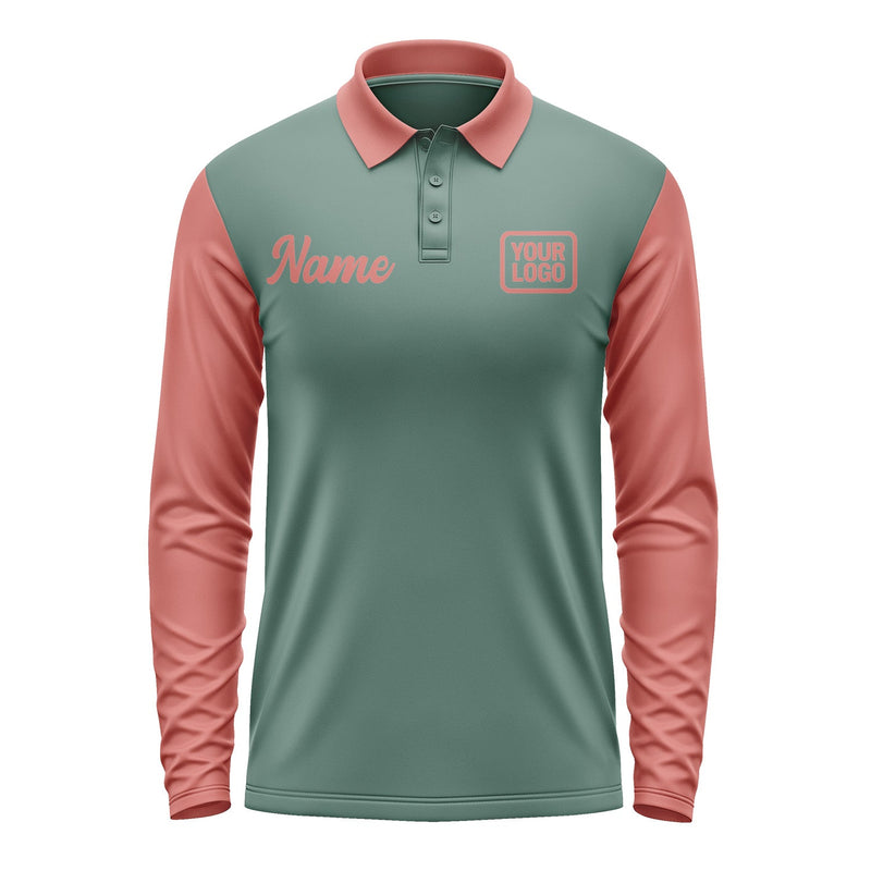 Custom Blue Green Copper Rose Long Sleeve Polo Shirt Pl272929B129