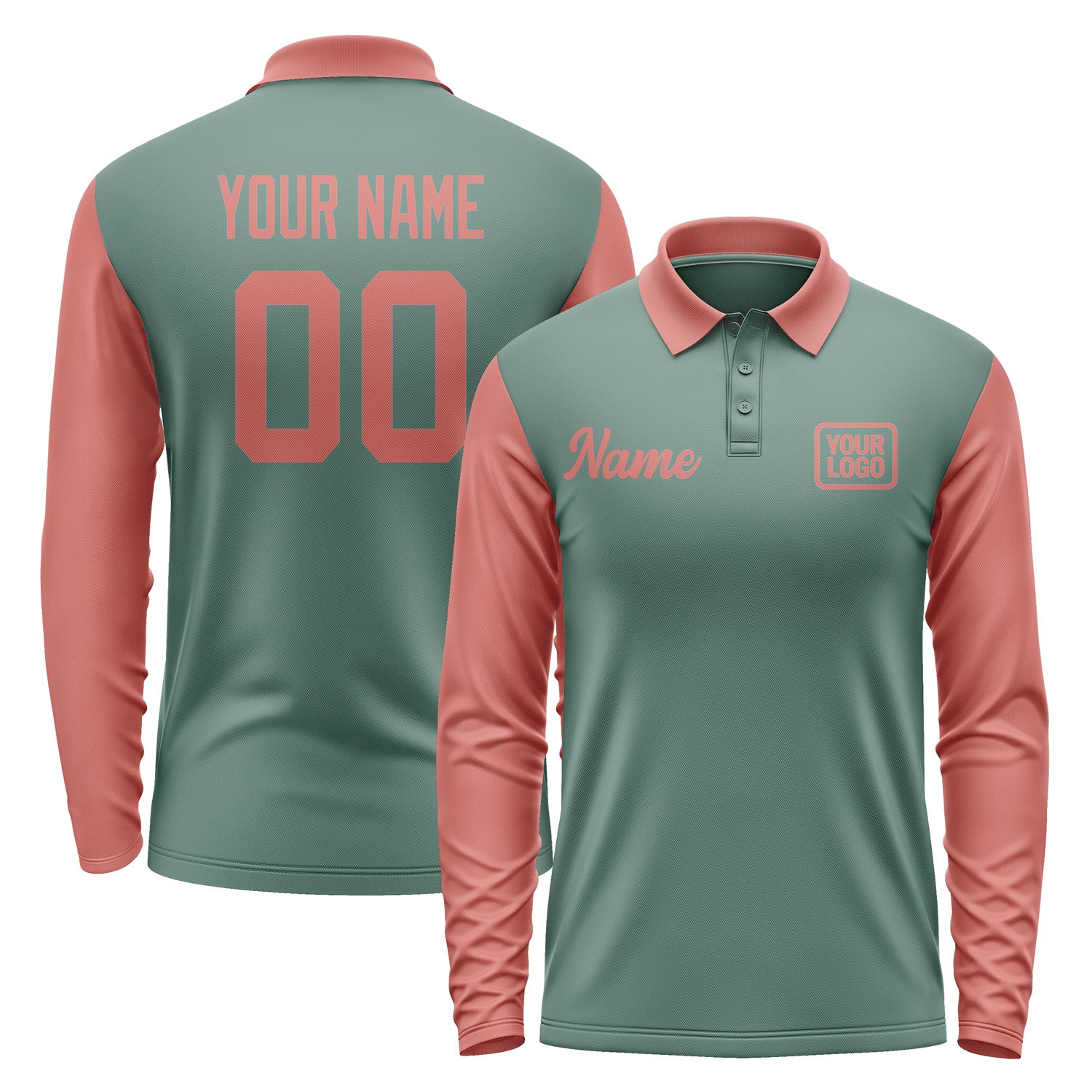 Custom Blue Green Copper Rose Long Sleeve Polo Shirt Pl272929B129