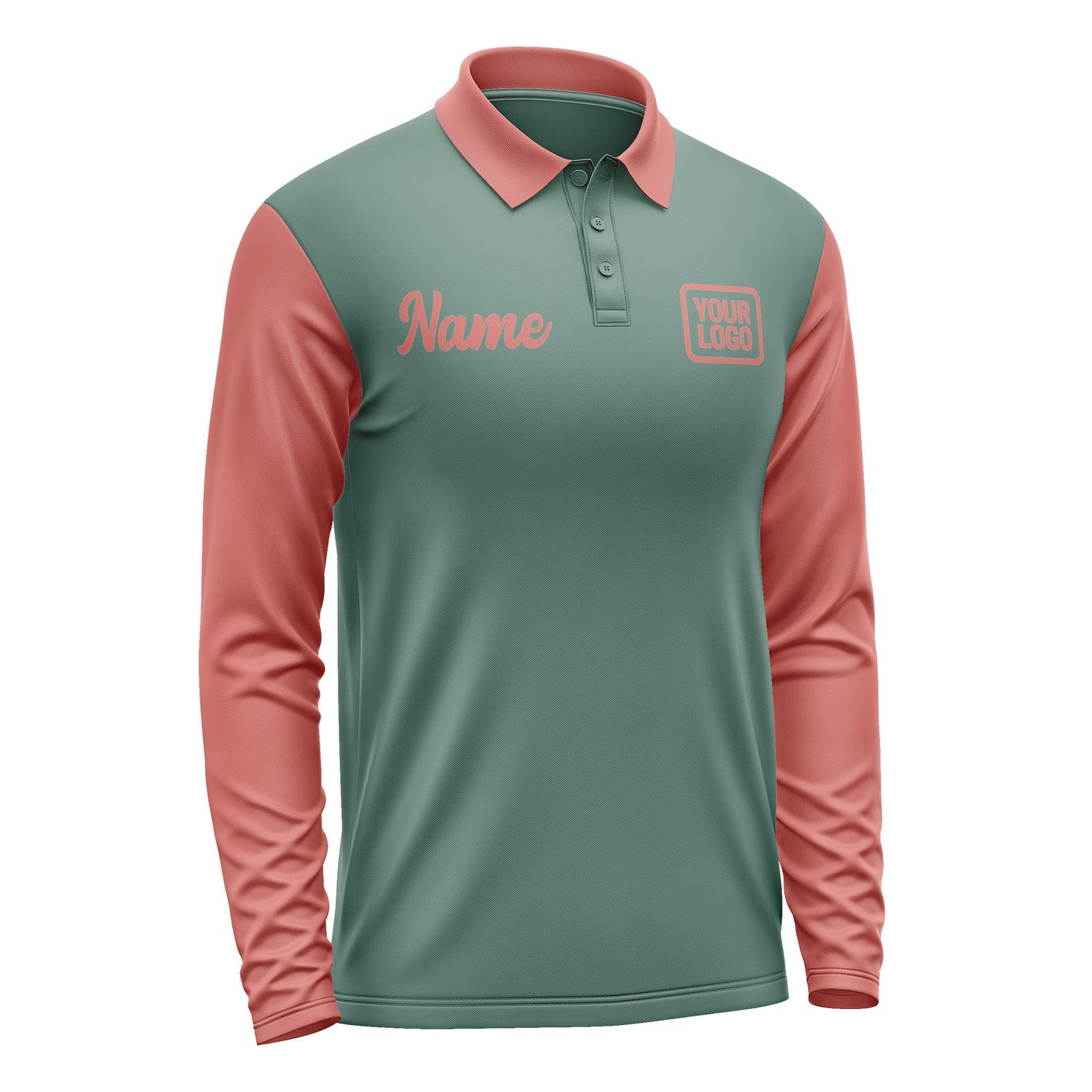 Custom Blue Green Copper Rose Long Sleeve Polo Shirt Pl272929B129
