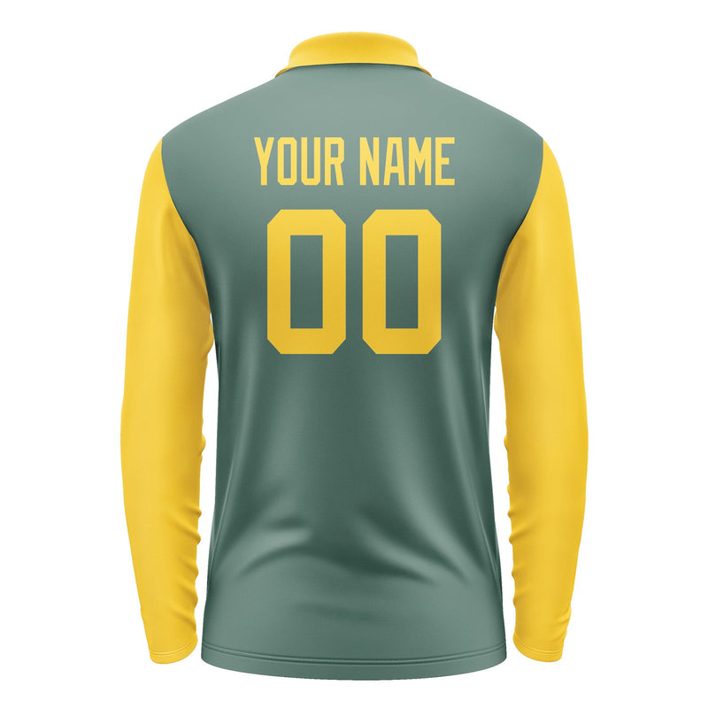 Custom Blue Green Gold Long Sleeve Polo Shirt Pl273030B130