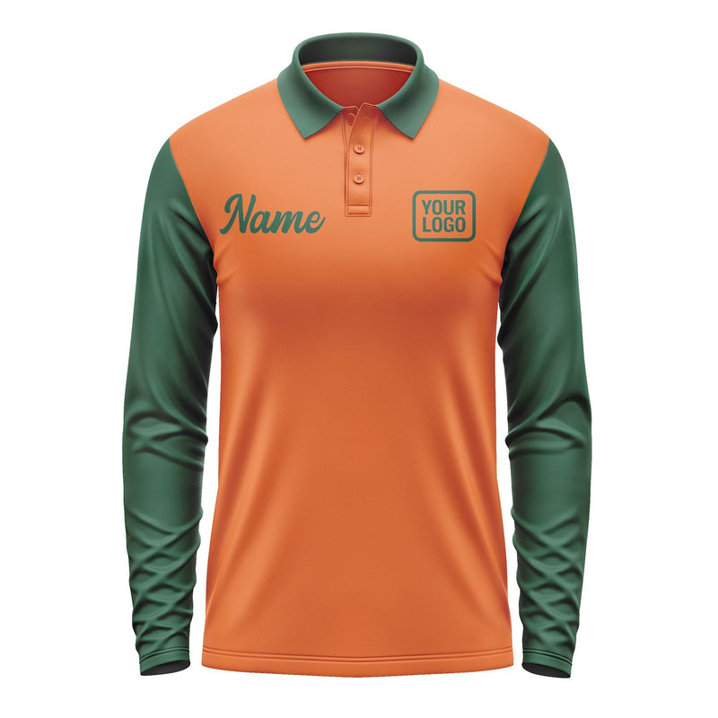Custom Orange Green Long Sleeve Polo Shirt Pl280505B105