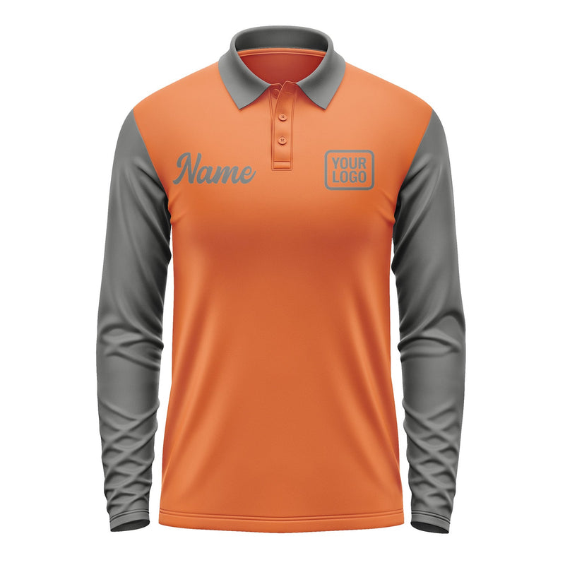 Custom Orange Dark Grey Long Sleeve Polo Shirt Pl282020B120