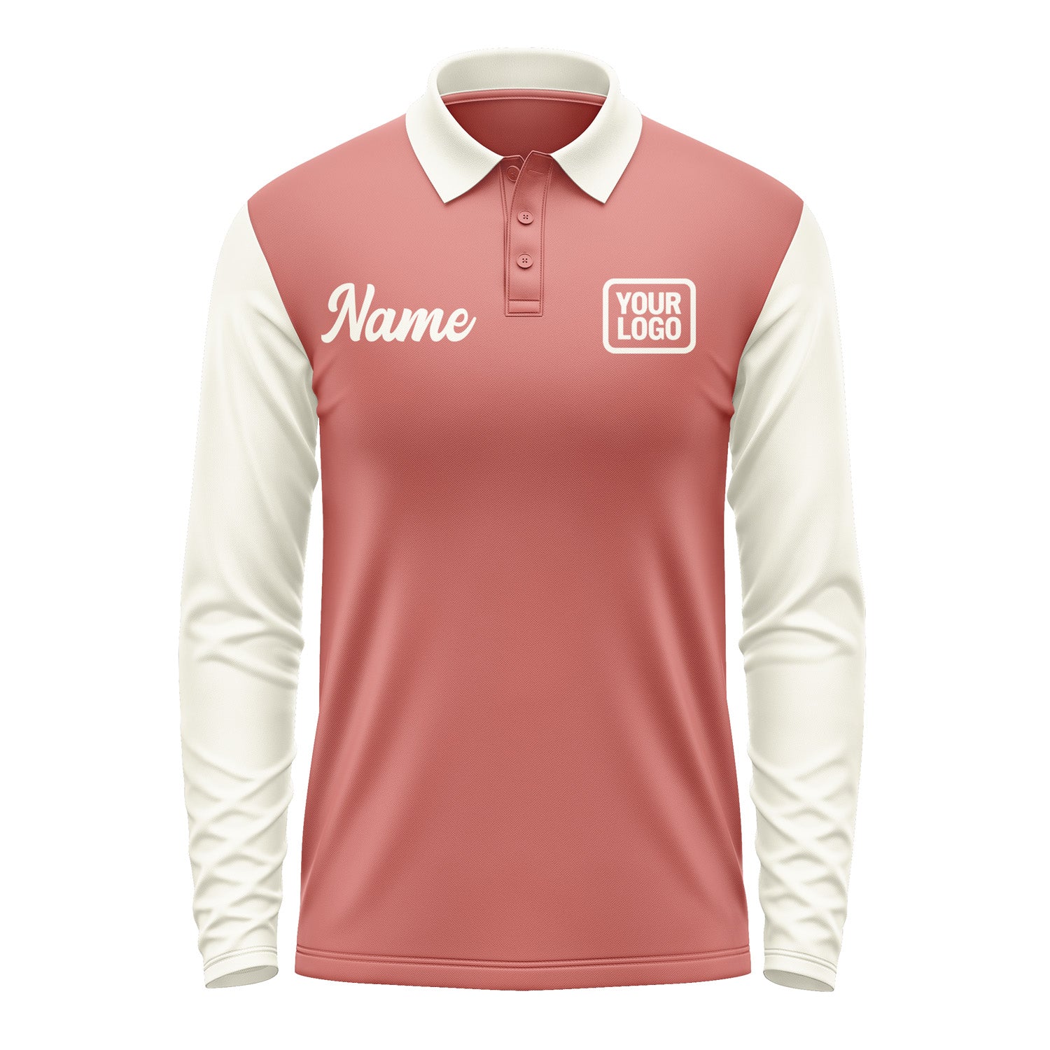 Custom Copper Rose Cream Long Sleeve Polo Shirt Pl290303B103
