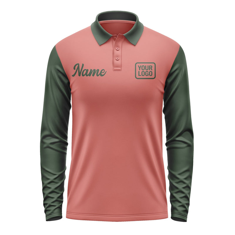 Custom Copper Rose Dark Green Long Sleeve Polo Shirt Pl290606B106