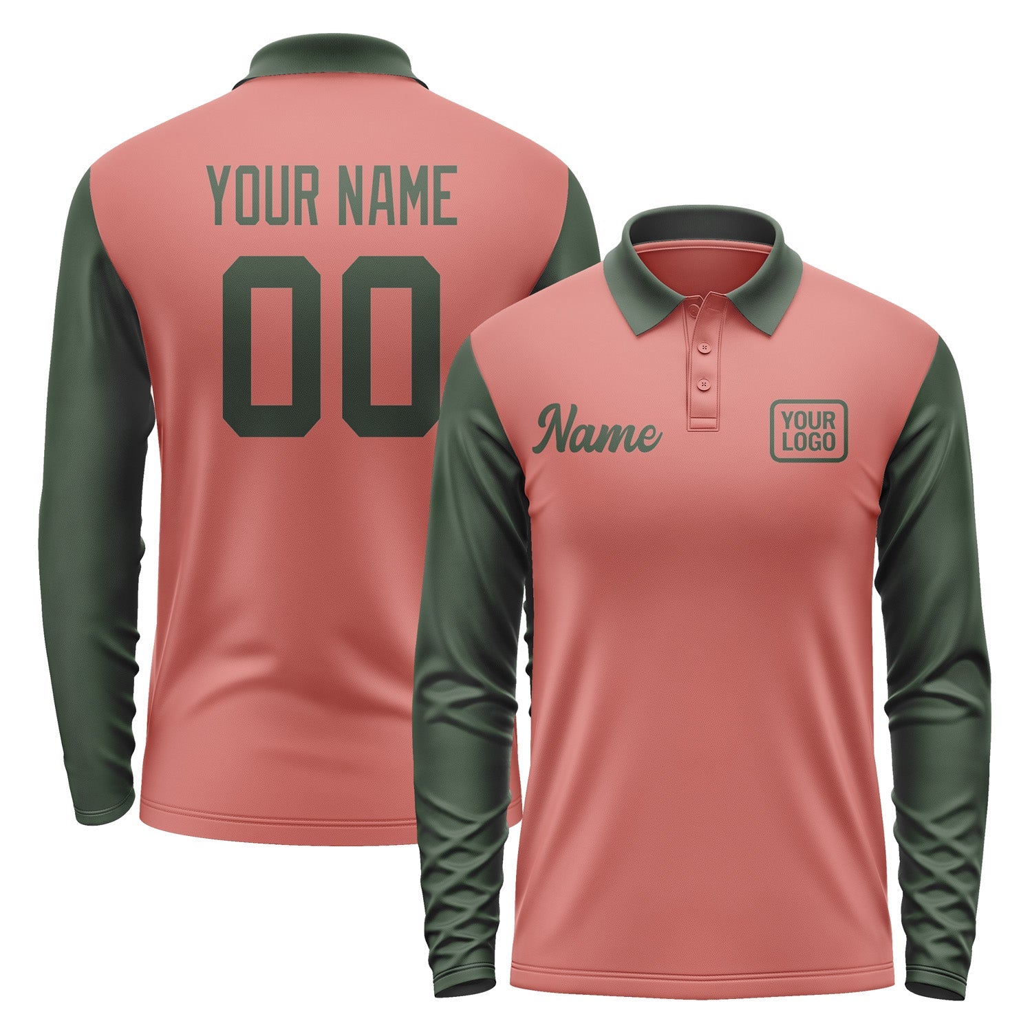 Custom Copper Rose Dark Green Long Sleeve Polo Shirt Pl290606B106